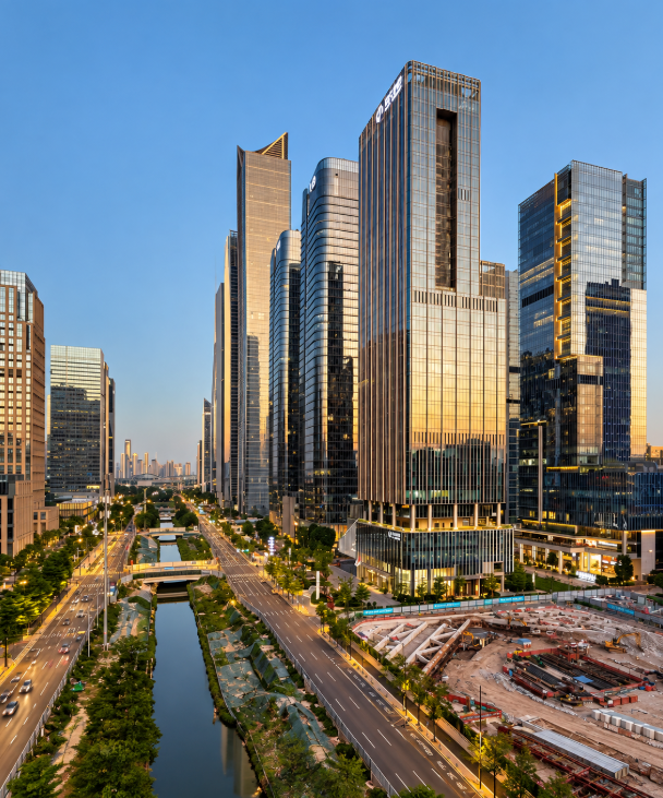 The modern Guangzhou city skyline at dusk